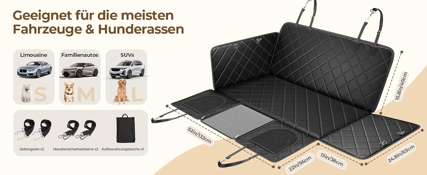 Килимок для собак у машину з жорсткою основою | Водонепроникний, антиковзний, захисний чохол на заднє сидіння авто | Килимок-матрас для собак XXL з 6 шарами та 2 фіксаторами для ременів безпеки