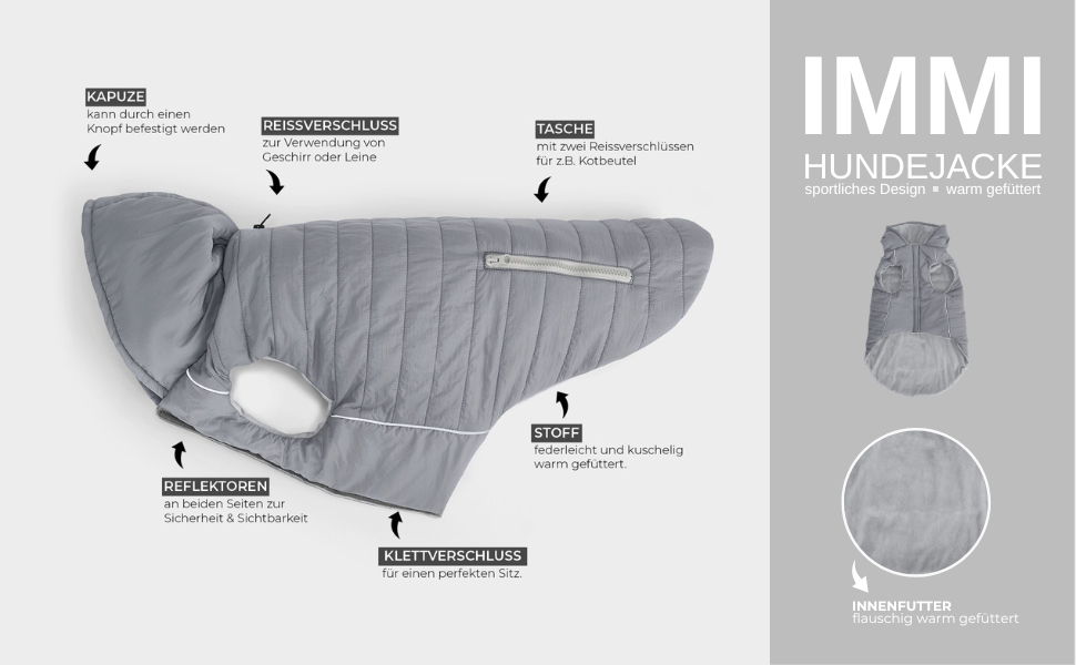 IMMI Куртка для собак | Тепла куртка для собак різних розмірів (Сірий, L)