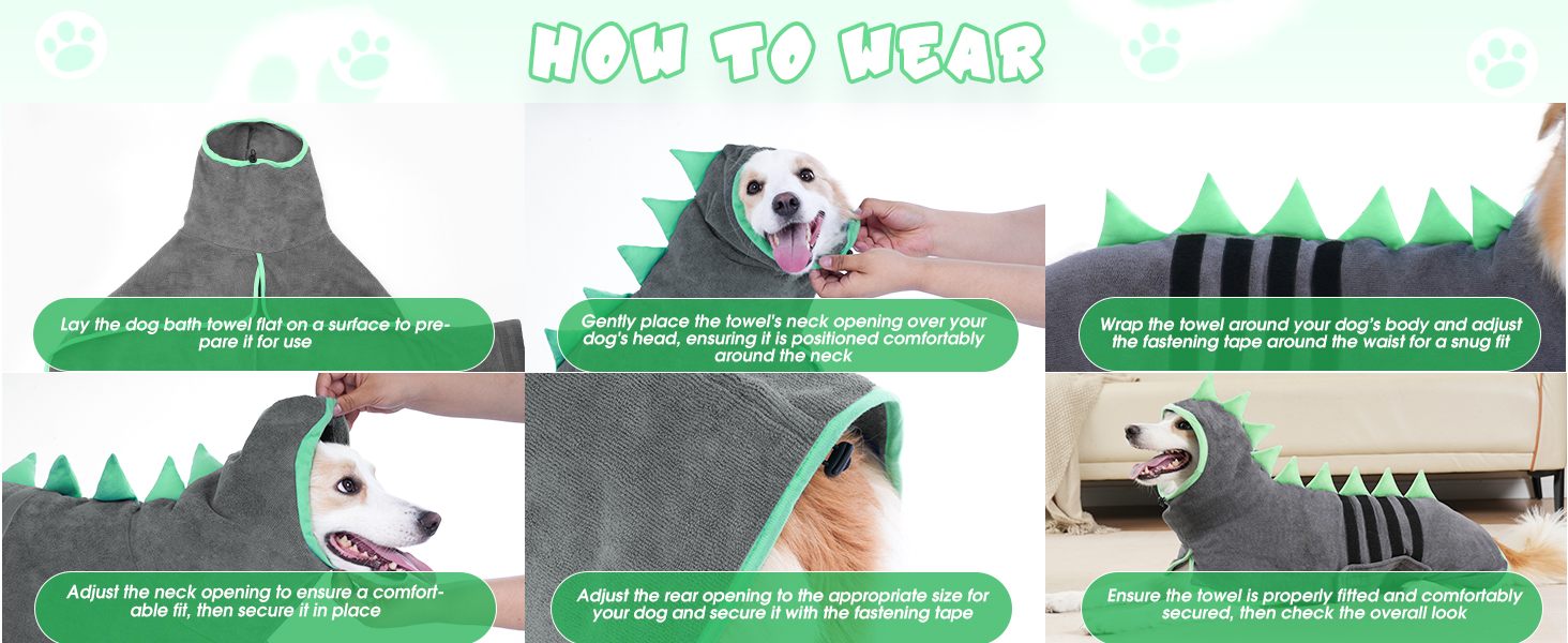 Рушник для собак з мікрофібри, швидко сохне, регульований, надзвичайно поглинаючий, для середніх та великих собак, легко одягається, (сіро-зелений, M)