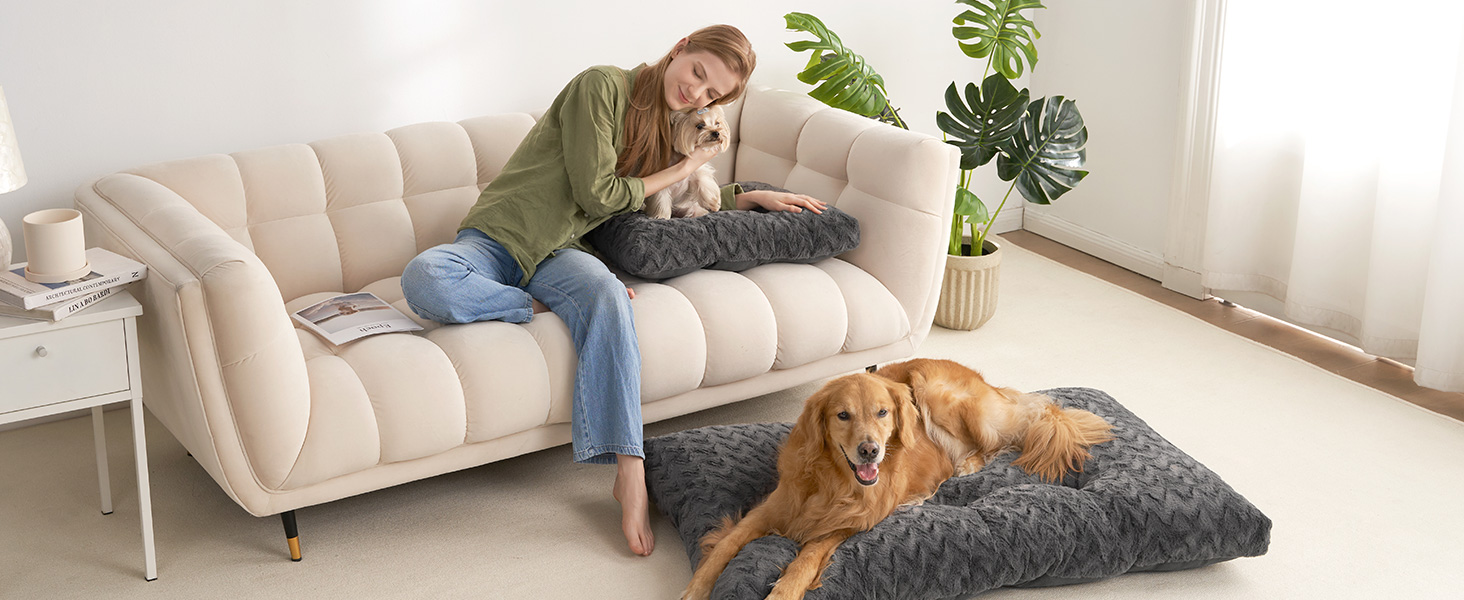 Килимок для собак великих порід EHEYCIGA, 104x68 см, XL, штучне хутро та льон, темно-сірий