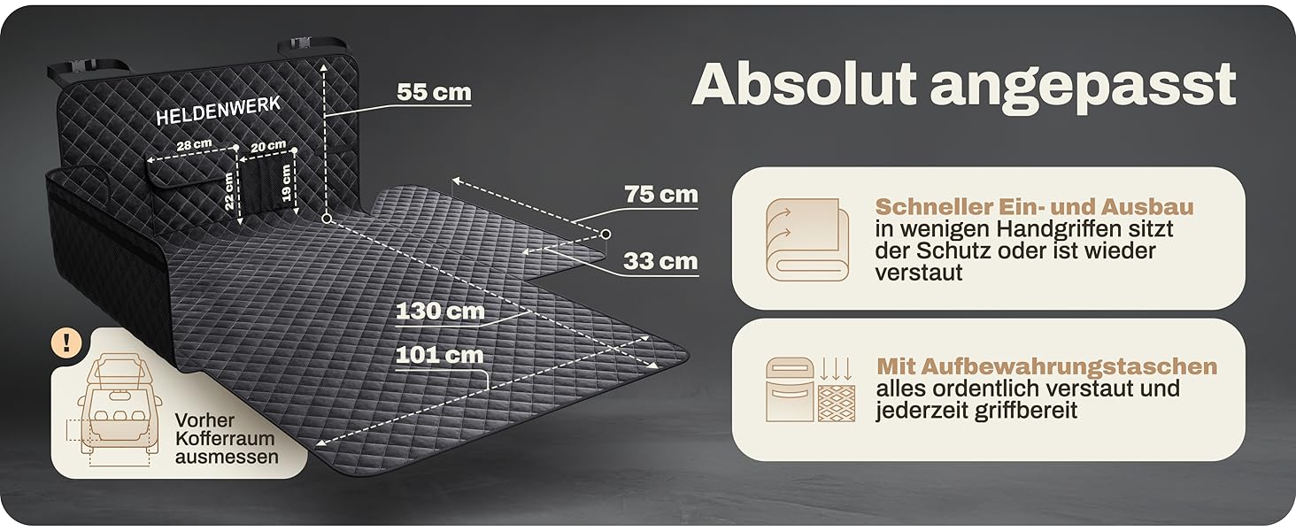 Захист для багажника авто від бруду та подряпин для собак HELDENWERK, чорний, преміум-якість, стежканий, з захистом бокових панелей та краю багажника, водовідштовхувальний, універсальний