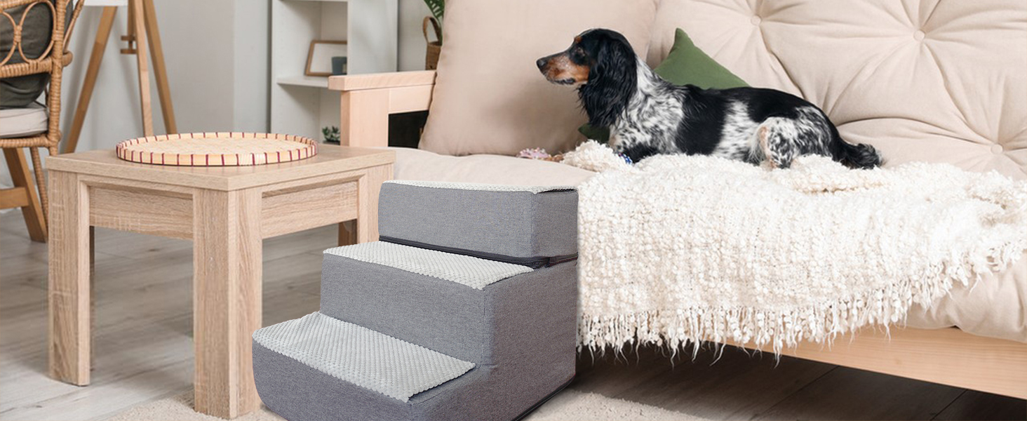 Сходинки для собак та котів Galatée - 4 сходинки, неслизькі, для високих ліжок та диванів, знімний, пральний чохол