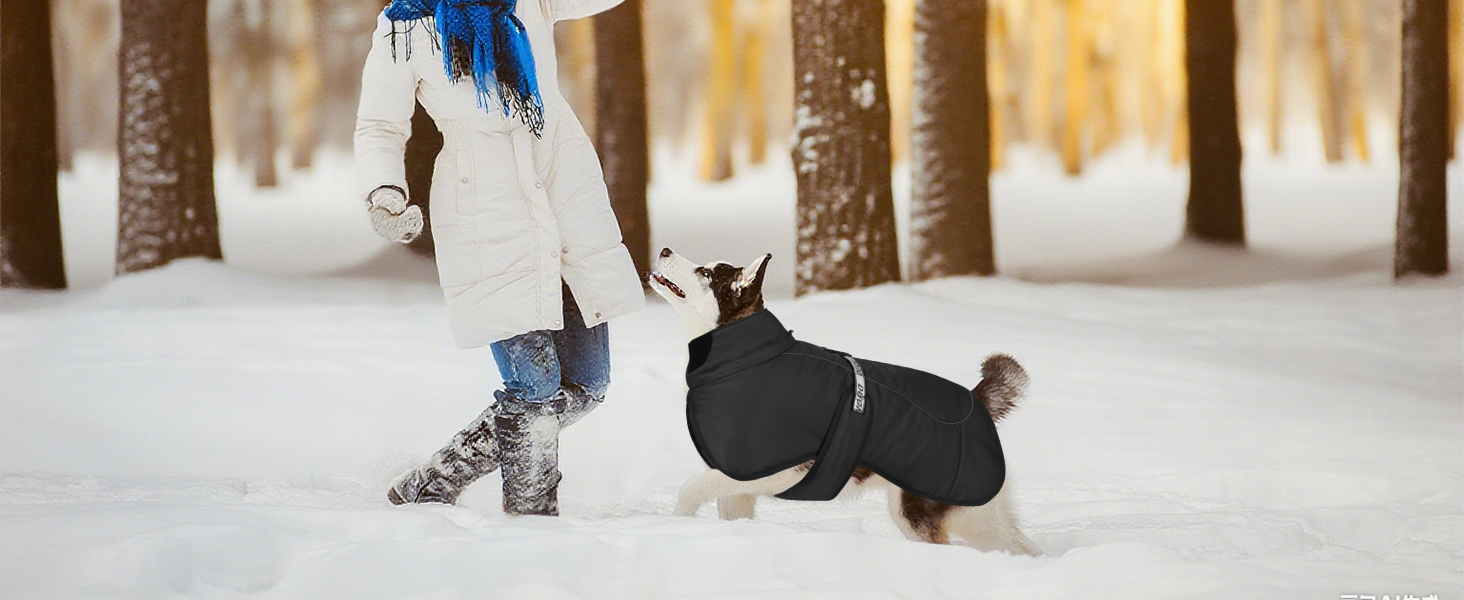 Зимовий теплий одяг для собак FeimaX: вітронепроникна куртка для середніх та великих собак. Відображає світло, регулюється, з D-кільцем. Чорний колір, розмір 4XL