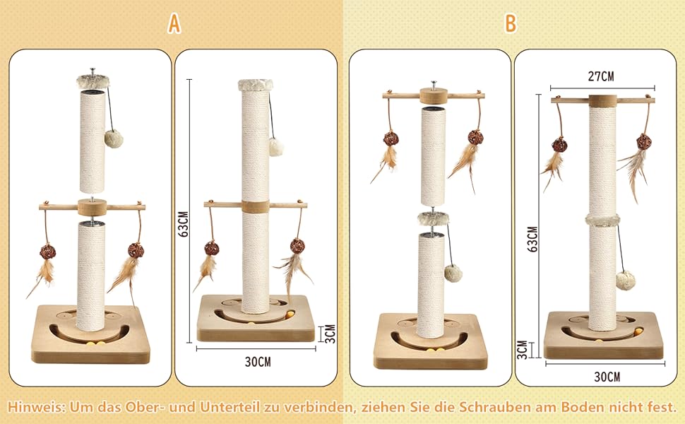 Котячий кігтеточильний стовпчик AUSCAT з інтерактивними іграшками, 63 см, бежевий