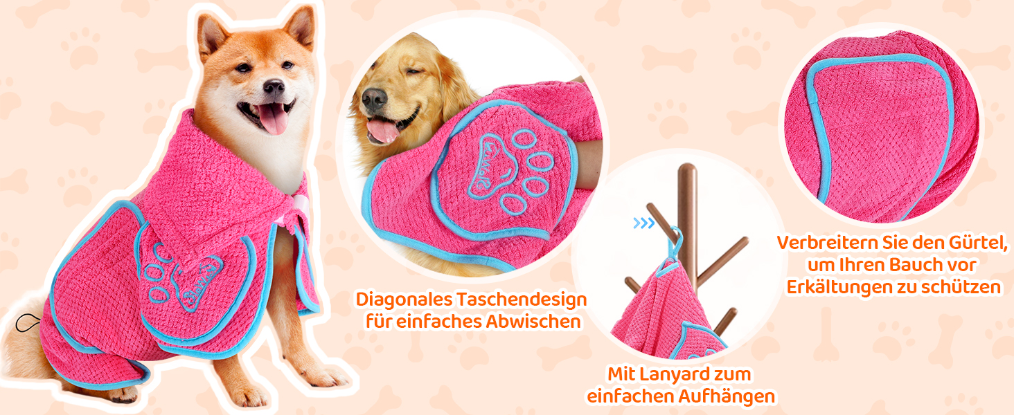 Рушник для собак SlowTon: суперпоглинаючий халат для висушування після купання, плавання, прогулянки. L, блакитний