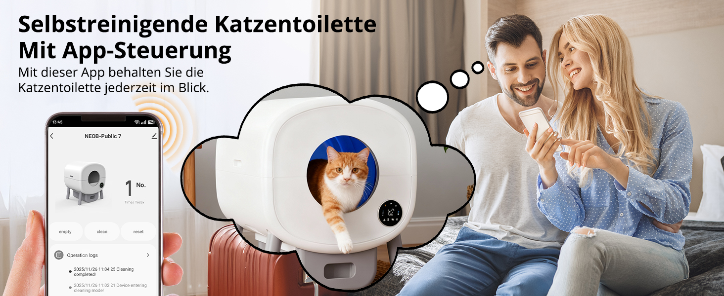 Автоматичний лоток для котів XXL 95л з самоочищенням та керуванням через додаток – велика місткість, включає килимок та 3 рулони пакетів