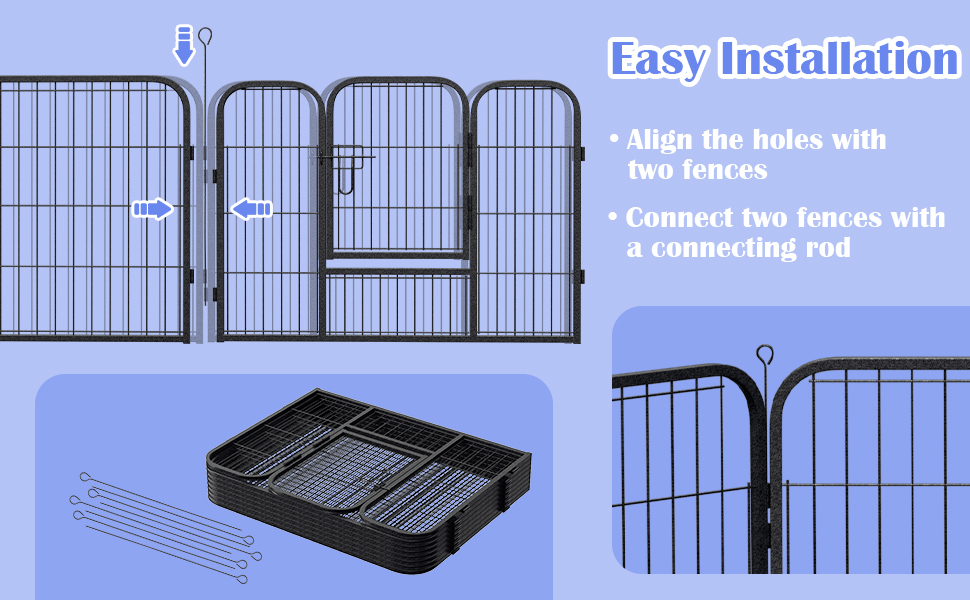 Клітка для цуценят Yakimz 8-частинна, вигульна клітка для цуценят висотою 60 см з дверцятами та захисним тентом, гнучка та складана клітка для собак, загородження для цуценят, собак, кроликів та інших дрібних тварин, 8 шт. - 80x60 см