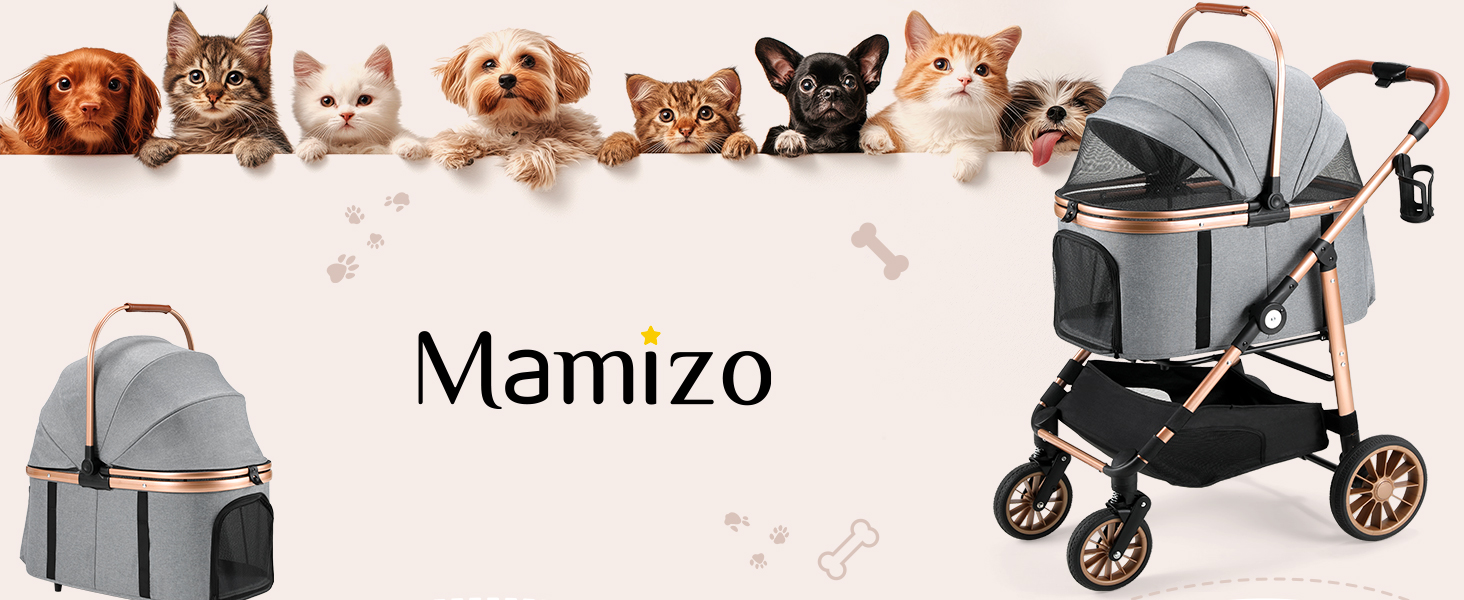 Візок для собак Mamizо 3-в-1: візок-будiвельник для собак та котів (до 25 кг), сірий. 4 колеса, складаний