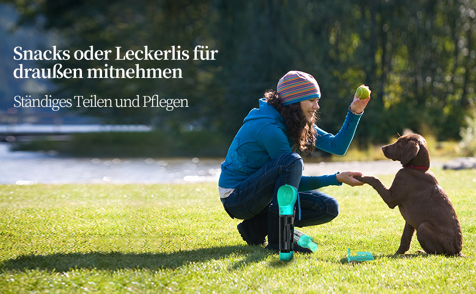 Водяна пляшка для собак Fantasybear 3-в-1 з контейнером для їжі, 300 мл, блакитна. Без BPA. Підходить для великих та маленьких собак та котів. Для прогулянок, подорожей та активного відпочинку.