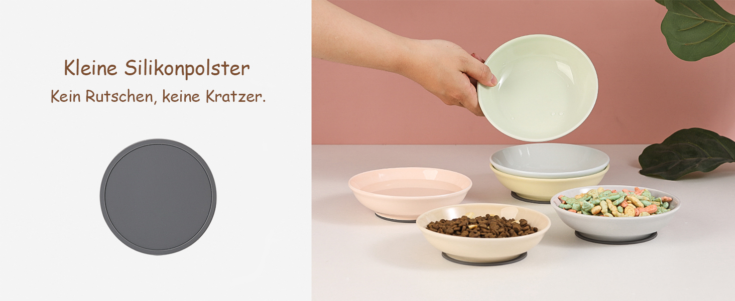 Набори мисок для котів з кераміки Katzennäpfe - 6 шт. Миски для корму котів у пастельних тонах. Широкі, плоскі, з міні-силіконовими подушечками. Підходять для мікрохвильової печі та мийки. Об'єм 250 мл, 6 кольорів