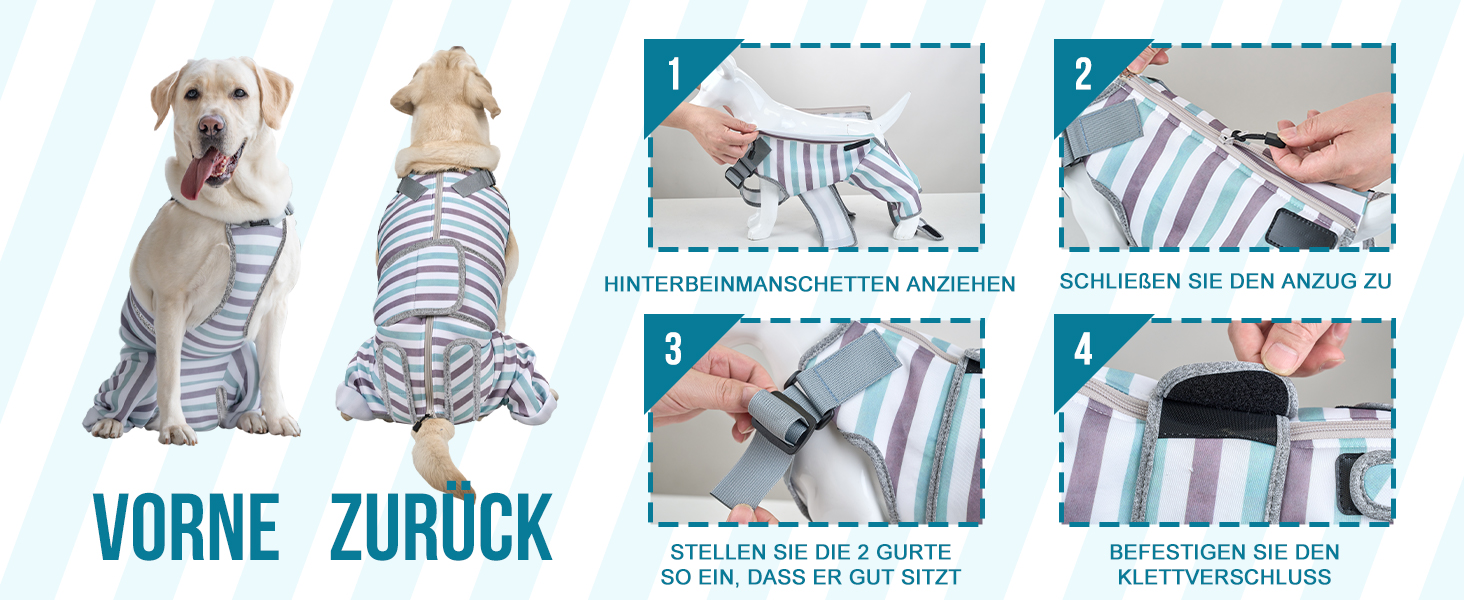 Комбінезон для собак після операції, дихаючий, для задніх лап, синій, XS (довжина спини 27-32 см, довжина лап 15 см)