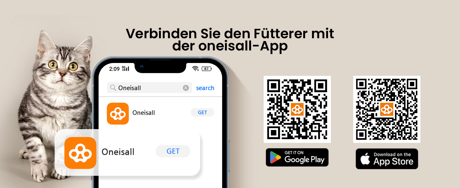 Автоматичний годівниця для котів Oneisall 5L з двома мисками, керування через додаток, Wi-Fi, PF10DAE