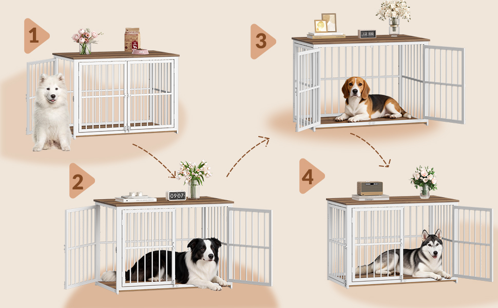 Будиночок для собаки 100x60x70 см, дерев'яний, з 3 дверима, вінтажний коричнево-білий, для середніх та великих порід