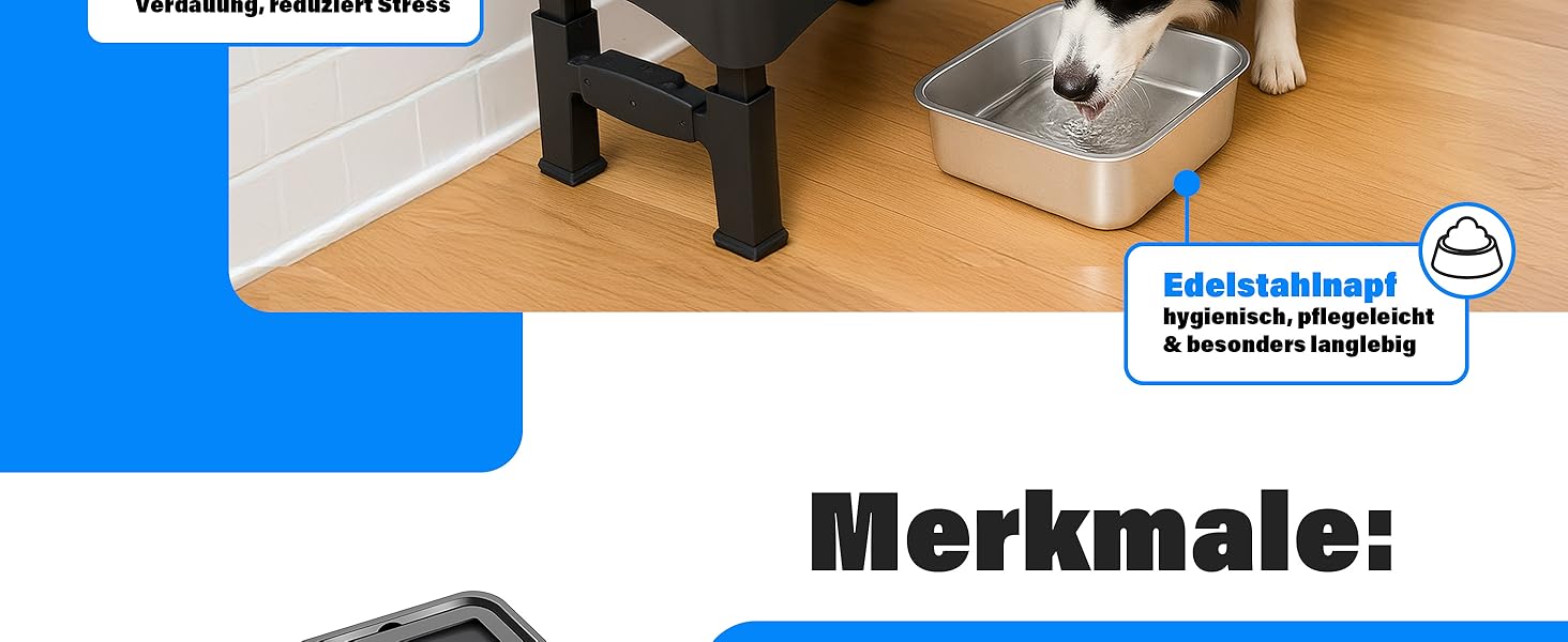 Підвищена годівниця для собак WS - 2-в-1 з регульованою висотою, анти-розливання, миска для корму та води без облизування (чорна)