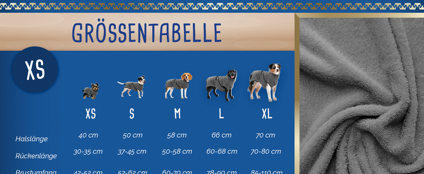 Рушник для собак Роя Dry Hundebademante – для собак середнього розміру, 60-68 см, мікрофібра, сірий (XS)