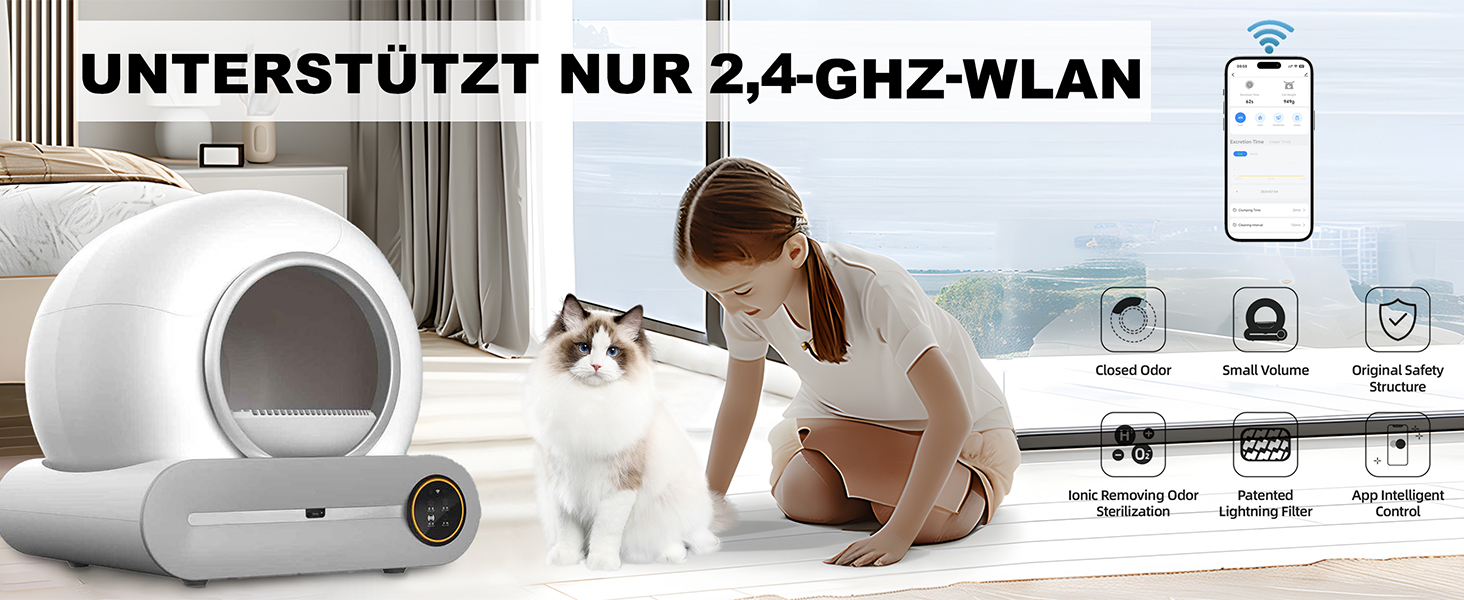 Автоматичний лоток для котів XQDKoon з самоочищенням, 65L+9L, з 5 мішками для сміття та килимком, керування через додаток