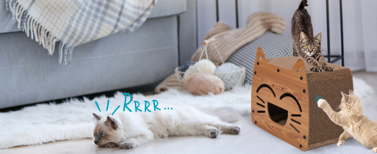 Будиночок-кіготь для котів Ultiness® з ігровим майданчиком, 44x25x38 см. Кліма-кіготь для котів, аксесуари для котів, іграшки для котів