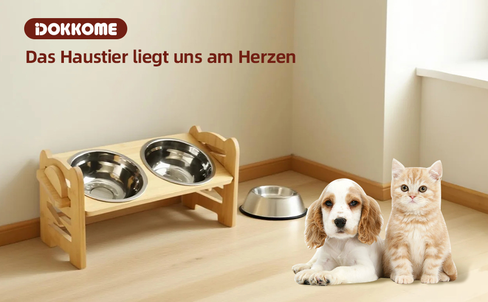 Підвищена годівниця для собак DOKKOME: регульована висота, бамбуковий підставник, нержавіюча сталь, для маленьких собак та котів, захист суглобів