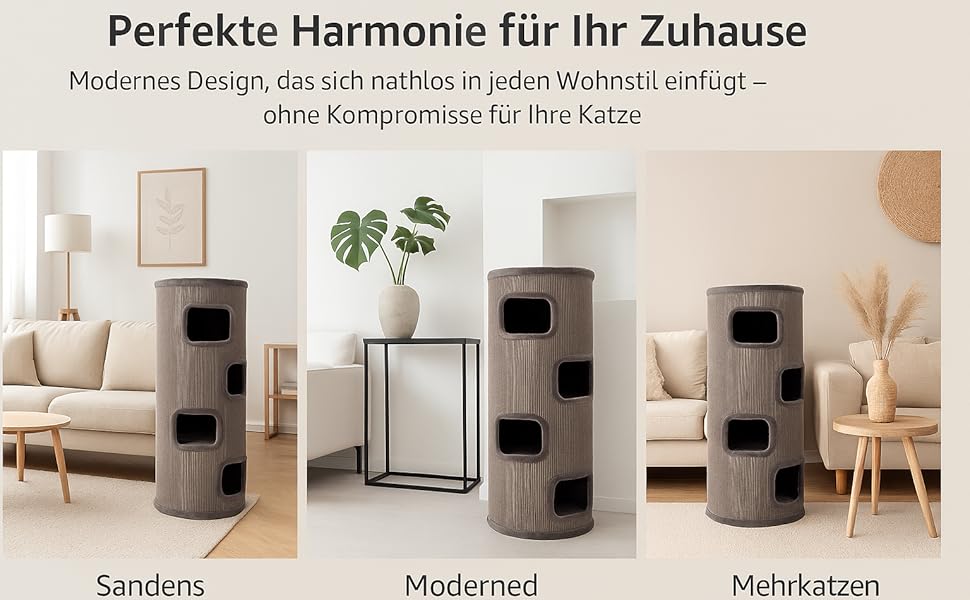 Драпак для котів Flamingo Enes S сірого кольору, 56 см, діаметр 42 см, сизаль та плюш