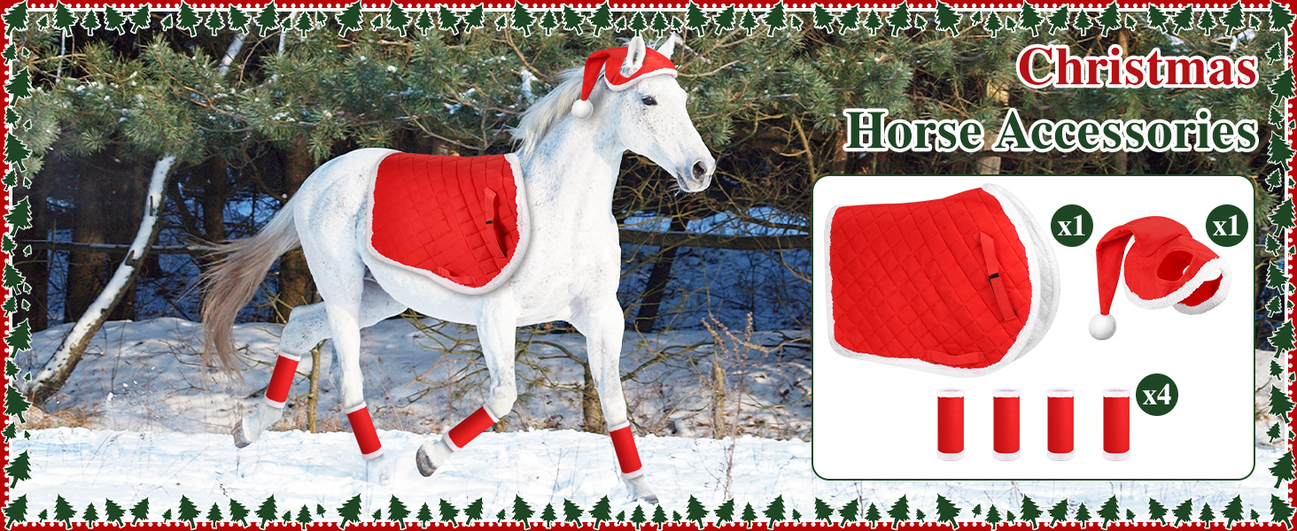 6 шт. новорічні підкови для коней, гільзи для ніг з штучним хутром, шапка Санти для коней, костюм для коня, новорічний декор для коней, аксесуари для костюмів