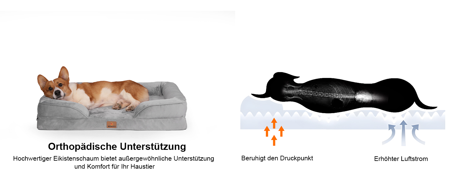 Ортопедичне ліжко для собак великих порід, ергономічне диван-лежанка з піною у формі ковчега, водонепроникне, неслизьке ліжко для собак 89x63 см, світло-сірий (світло-сірий, Д 89 x Ш 63 x В 17 см)