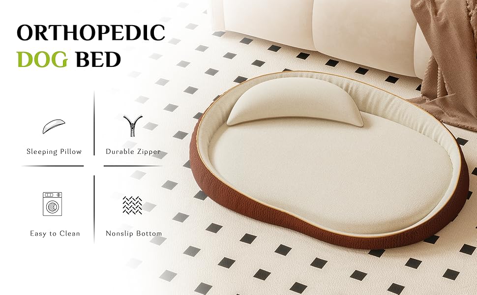 Ортопедичне собаче ліжко XXL з подушкою – комфортне собаче ліжко-софа з піною з пам'яті, знімний та пральний чохол – для великих собак, міцне та затишне, помаранчеве