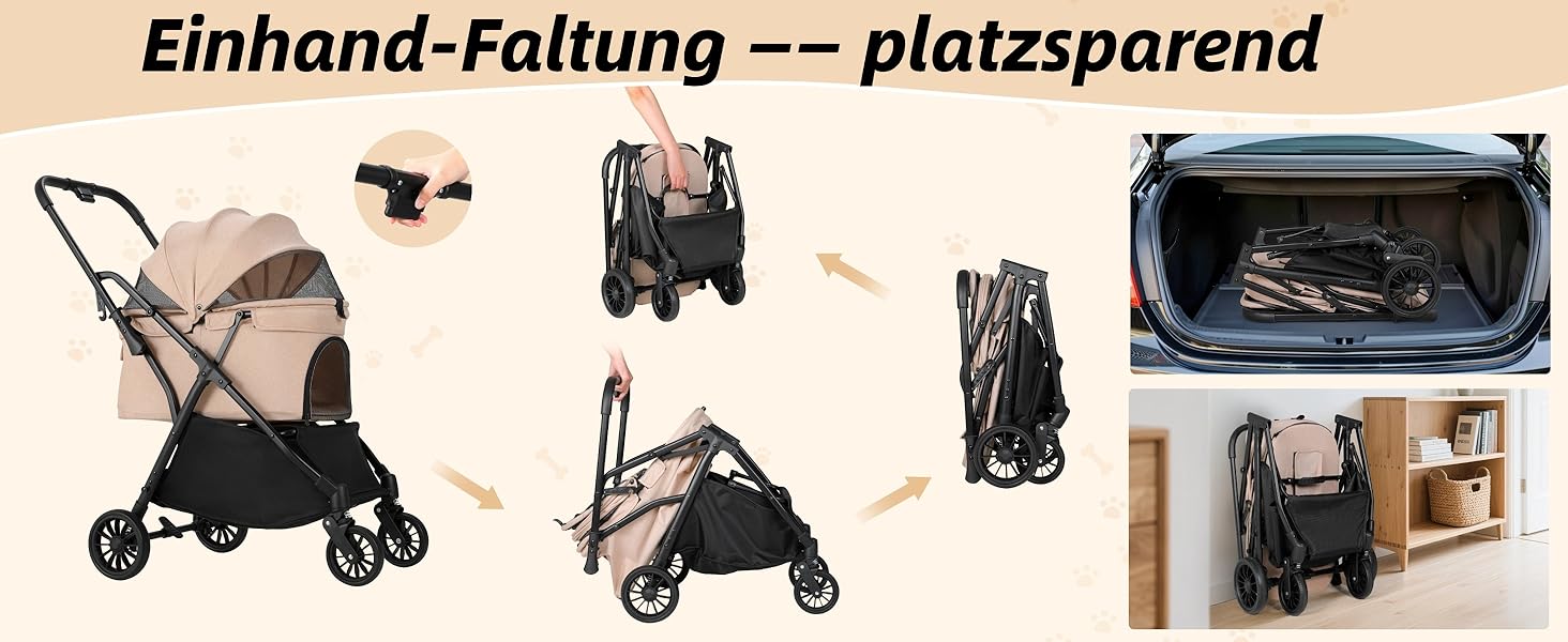 Візок для собак та котів MAMIZO, складаний, до 20 кг, рожевий