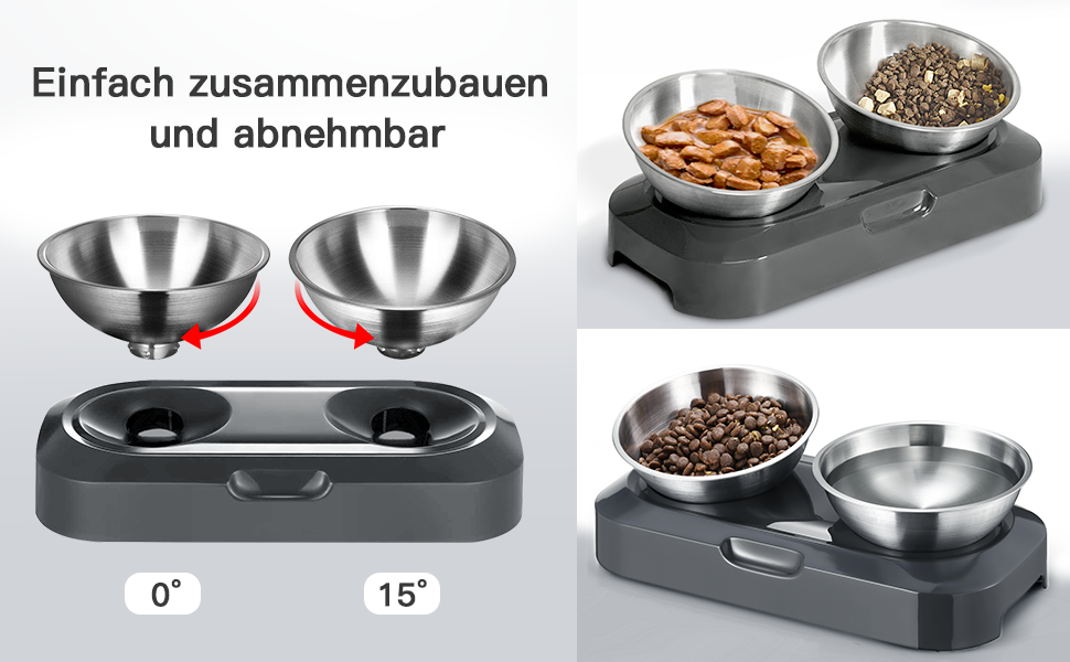Миска для котів з нахилом 15° з нержавіючої сталі, харчової якості, миється в посудомийній машині, з силіконовою основою, для котів та цуценят, 1 шт.