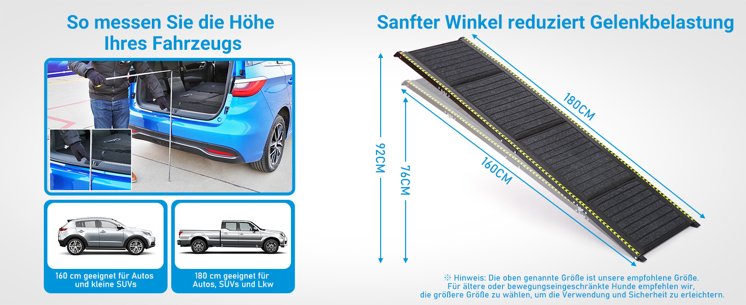 Рампа для собак FASRIOU 180x50 см, розкладна, для великих собак до 70 кг, з антиковзким покриттям, для авто, SUV, вантажівки