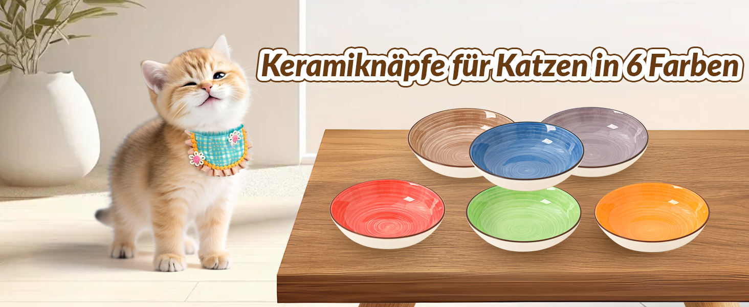 Набір мисок для котів з кераміки - 6 шт. Яскраві миски для котів з візерунком - миски для корму котів, 250 мл, колір 1