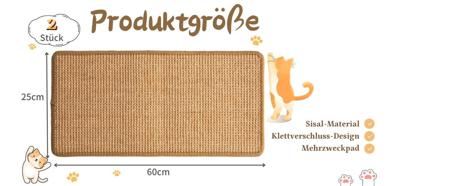Килимок для котів JanYoo від подряпин, 60x25 см (2 шт., коричневий). Захист від подряпин для диванів, меблів та дверей. Килимок для котів з сизалю.