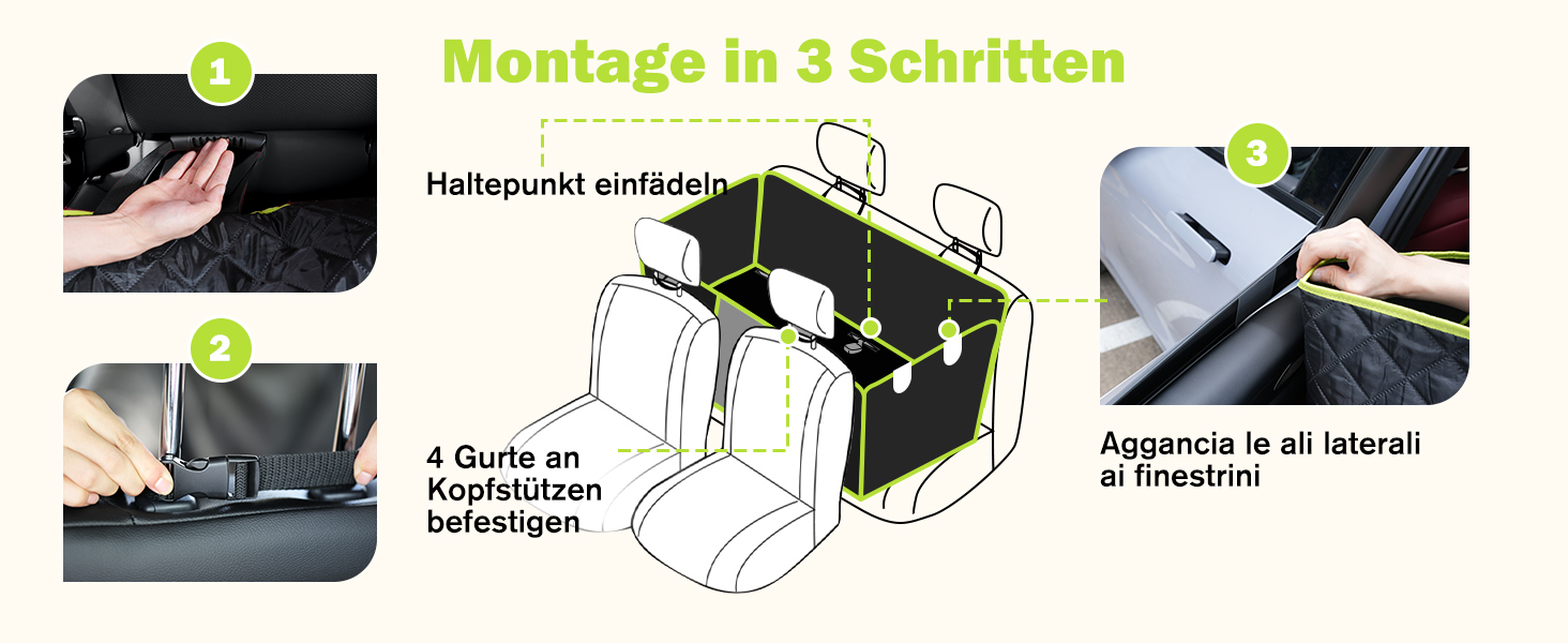Плед для собак у машину Pecute з жорсткою основою, 136x60 см, захист сидіння, водовідштовхуючий, анти-царапин, для собак до 150 кг, чорний з зеленим кантом