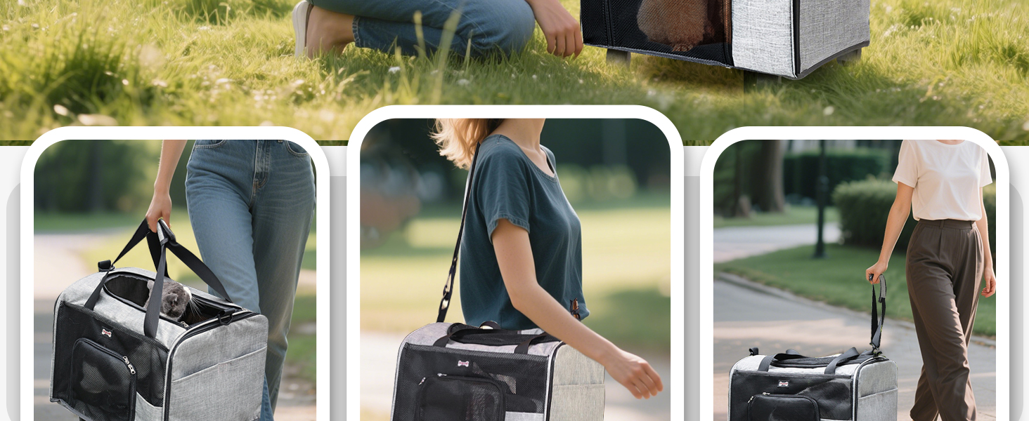 Транспортний бокс для котів та собак PETCUTE, складаний, з килимком, бічні кишені, з колесами, для подорожей та кемпінгу, сірий