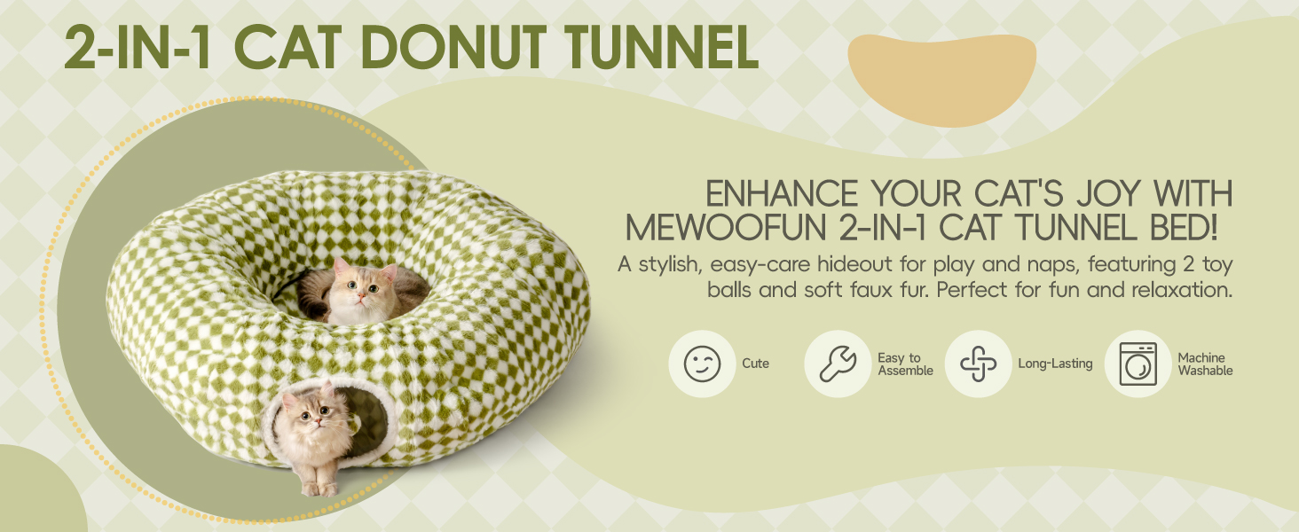 Туннель для котів MewooFun, 90 см, з м'яким лежаком, інтерактивна іграшка для котів, складаний, багатофункціональний