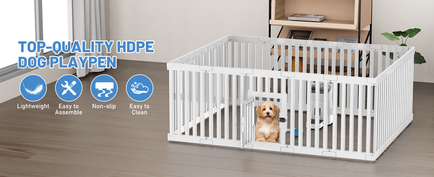 Клітка для цуценят FASRIOU Indoor 65 см, пластикове огородження для собак з антиковзкими присосками, вольєр для маленьких собак, 18 панелей (168 x 135 x 65 см), з окремими секціями