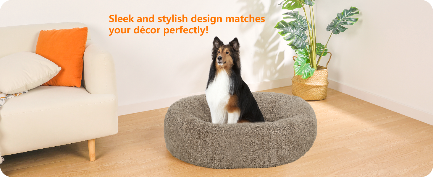 Ортопедичне ліжко для собак, круглий лежак, софа для собак та котів, донат, м'який кошик для собак, прання, 80 см Ø, верблюжий колір, розмір 80 x 80 x 20 см, верблюжий колір