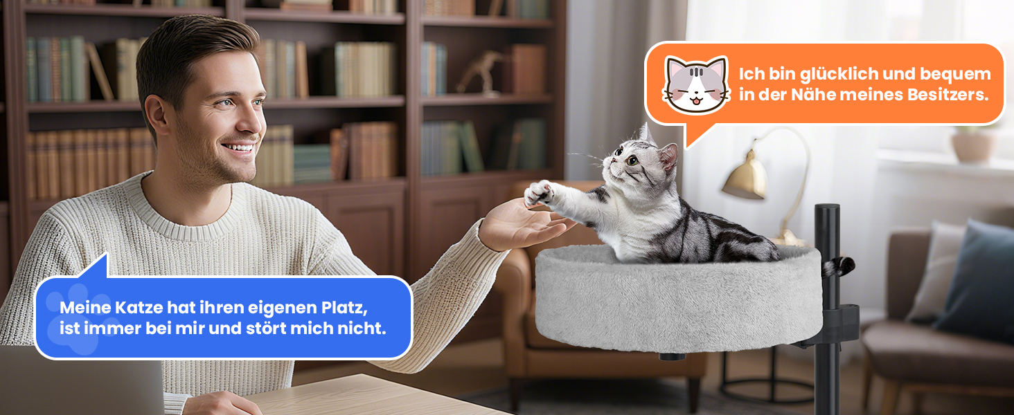 BSWAY ліжко для кота на стіл - без свердління, 360° обертання, регульована висота. Підвищене котяче ліжко над столом. Тримає кошеня/кота близько, робочий простір чистий. Ліжко для кота на стіл (Сірий, XL). Сірий XL