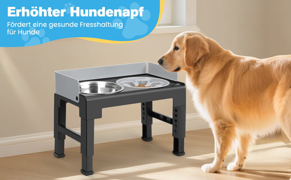 Підвищена годівниця для собак Zivacate, 6 рівнів регулювання висоти та нахилу, годівниця-станція, 2 миски з нержавіючої сталі, 1 миска для уповільнення годування, антиковзна, для середніх та великих собак