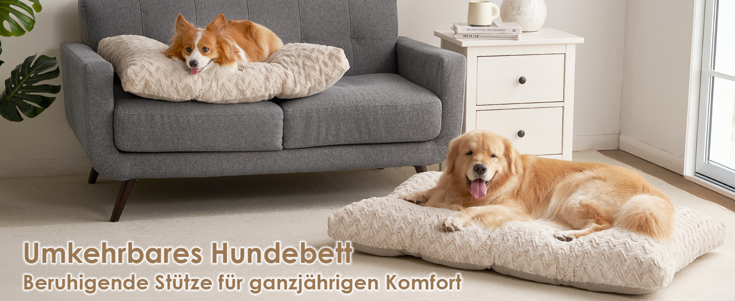 Килимок для собак великих порід, 104x68 см, XL, штучне хутро та льон, Бежевий