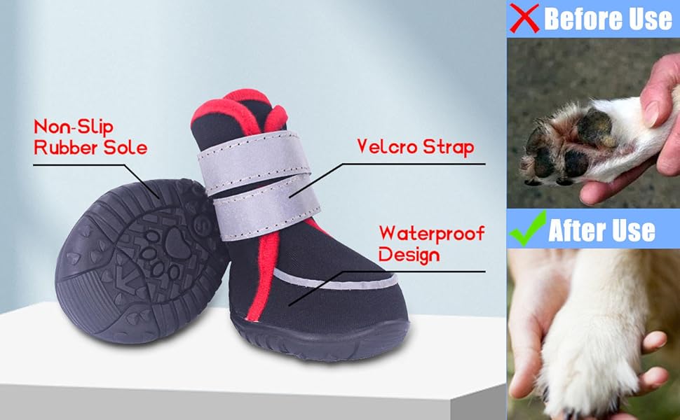 Чоботи для собак, захист подушечок лап, Outdoor, літо, 4 шт., дихаючі, з світловідбиваючим кріпленням, неслизька гумова підошва, для маленьких, середніх та великих собак (S), чорний