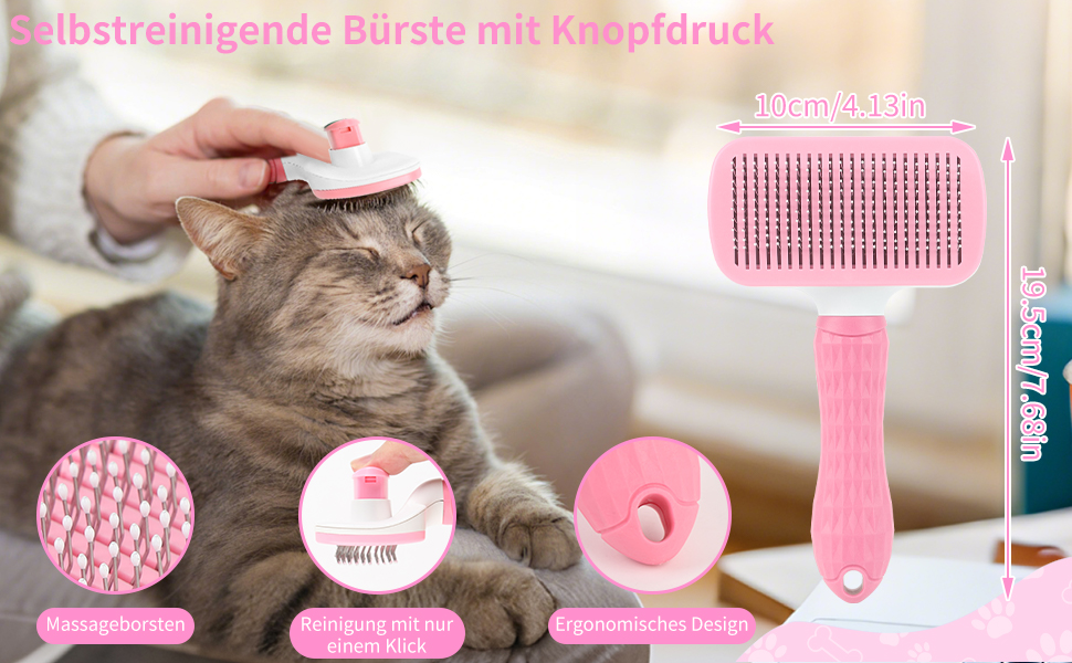 Набір для грумінгу собак та котів (9 шт.) - щітка для самостійного очищення, гребінець для видалення ковтунів, триммер для нігтів з напилком, гребінець від бліх, рукавичка для миття - професійний набір для догляду за шерстю для короткошерстих та довгошерстих тварин (рожевий)