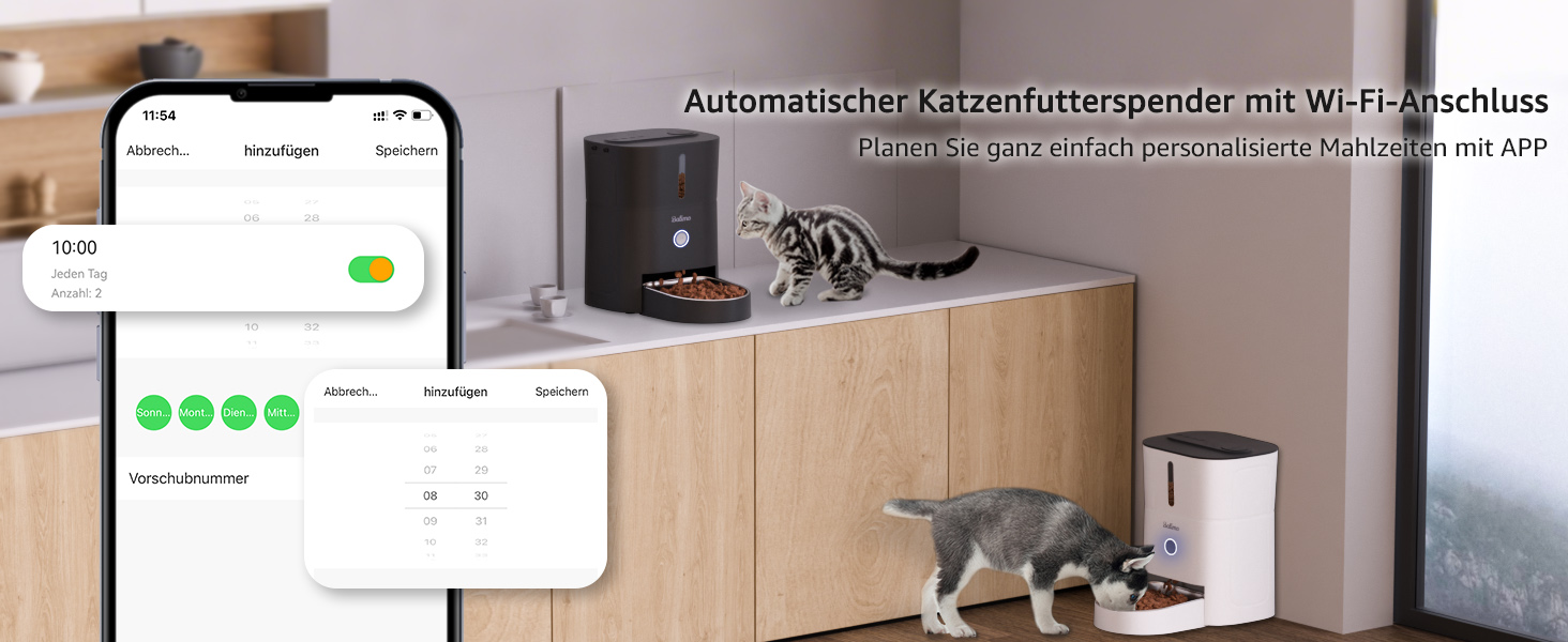 Автомат годування котів Balimo 3L з Wi-Fi, інтелектуальний диспенсер для котів/собак, з підсвічуванням та мискою з нержавіючої сталі 304, керування через додаток, 1-10 прийомів їжі на день, білий/чорний