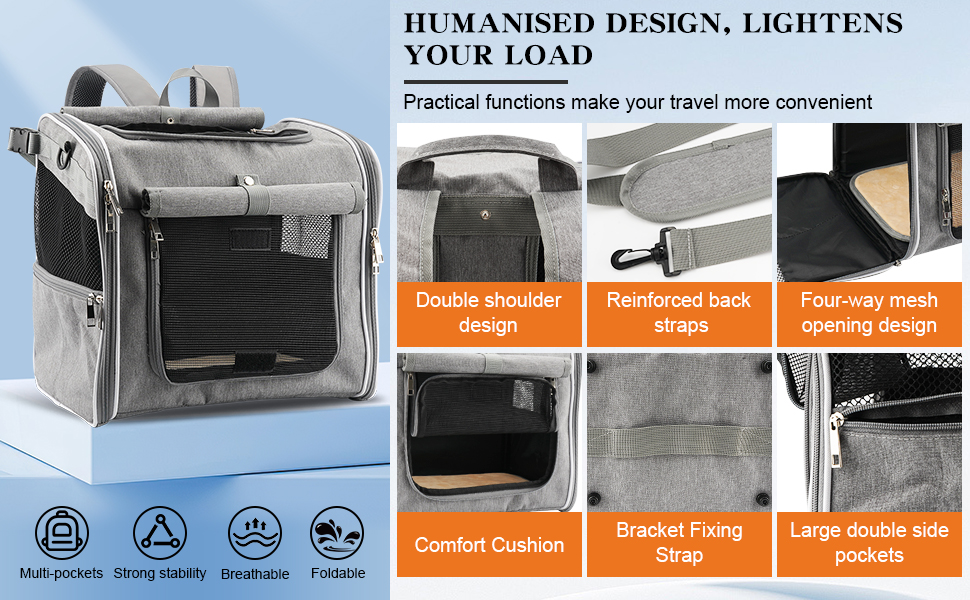 Корзина для собак на велосипед Eiito з анти-кіп системою | Безпечна переноска для собак до 6 кг, також як рюкзак та автотранспортна сумка | Для маленьких собак