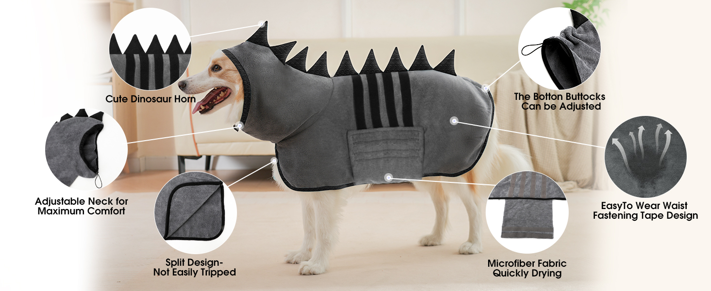 Рушник для собак з мікрофібри, швидковисихаючий, регульований, надзвичайно поглинаючий для середніх та великих собак, легко одягається (Сіро-зелений, Сіро-чорний, S)