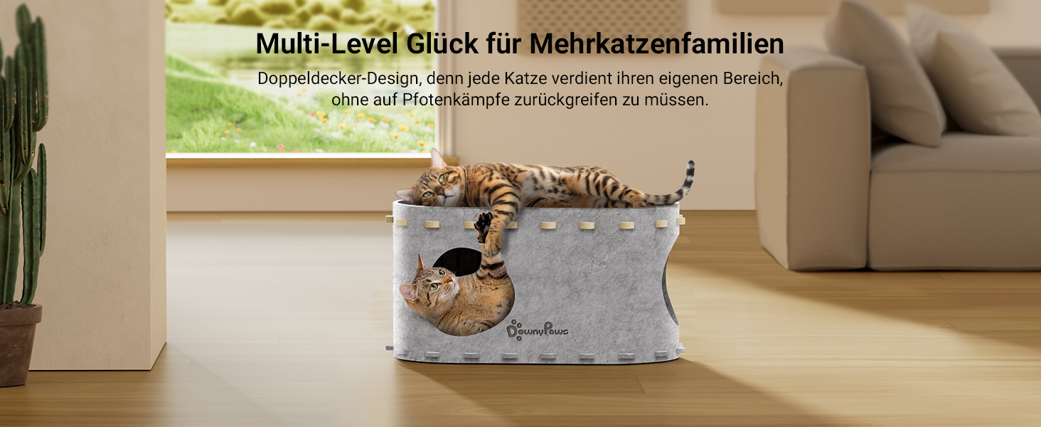 Кігтеточка-будиночок для котів DownyPaws з фетру, 2-ярусна, 50x33x50 см, для ігор та відпочинку, теплий дизайн, захист кігтів, білий