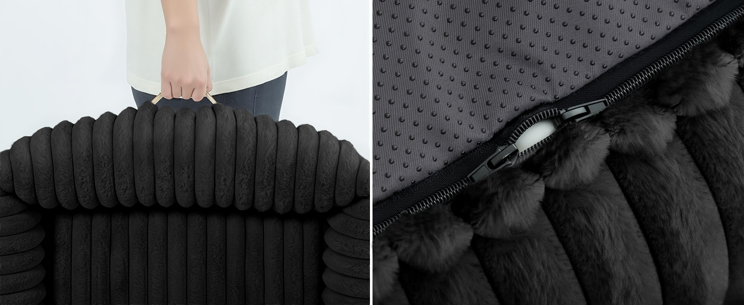 Ортопедичний лежак для собак великих порід, лежанка для собак з підголовником, знімний та миючий килимок, лежанка-софа для собак з ручками (Чорний, 92*69*20 см)