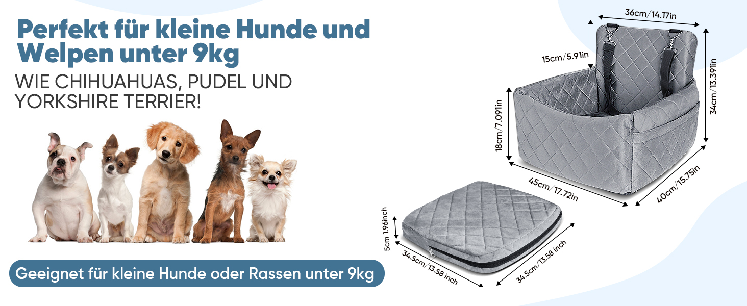 Автомобільний лежак для собак, кріплення на заднє сидіння, з ременями безпеки та кишенею для зберігання, 45x40x34 см