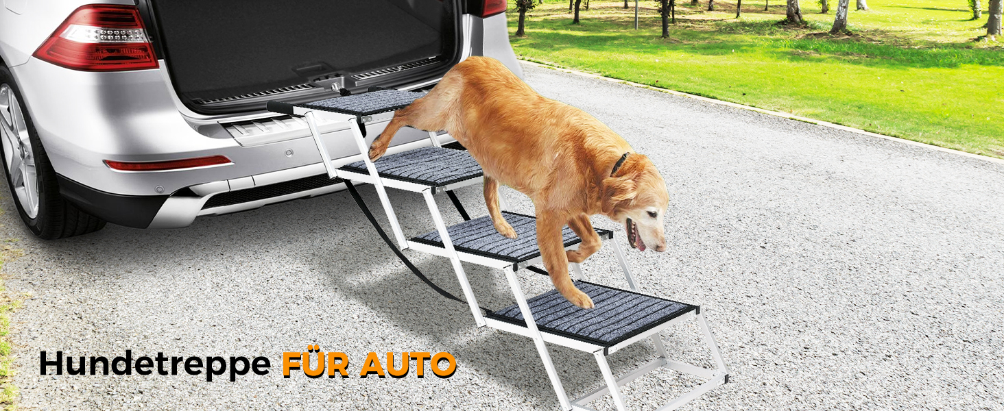 Сходинка для собак у машину: широка, 4 сходинки, з килимом, для великих собак, вантажівок та SUV (підтримка до 100 кг)