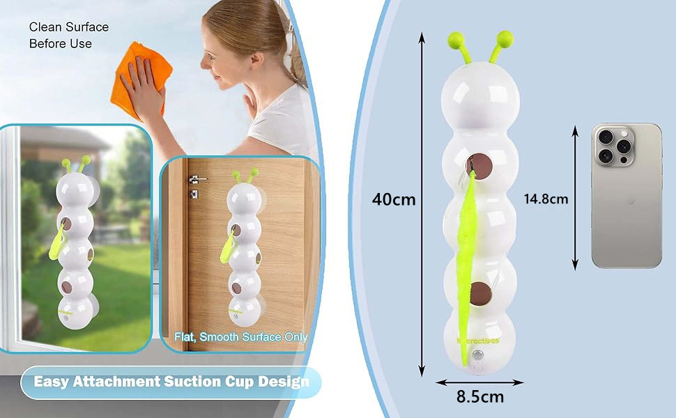 Інтерактивна іграшка для котів Wuselwurm Katze: електрична, з функцією переслідування, з присосками для стін та вікон (біла)