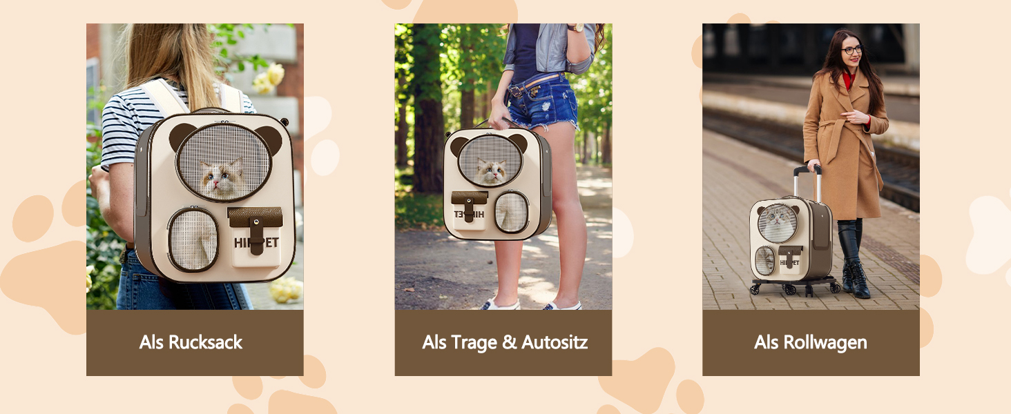 Рюкзак для тварин Galatée з колесами, зручний рюкзак для котів з знімними колесами, ролер-переноска для тварин, рюкзак для собак, ідеальний для подорожей/походів/відпочинку на природі (Блакитний)